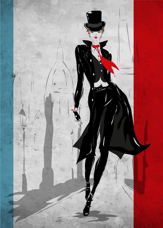 The fashionable woman goes down the street, fall, autumn, Pragueのイラスト素材