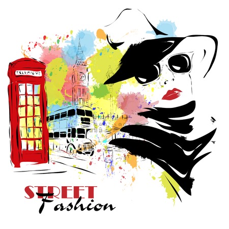 Fashion girl in sketch-style. Vector illustration.のイラスト素材