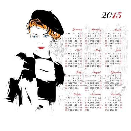 Calendar with fashion girl 2015のイラスト素材