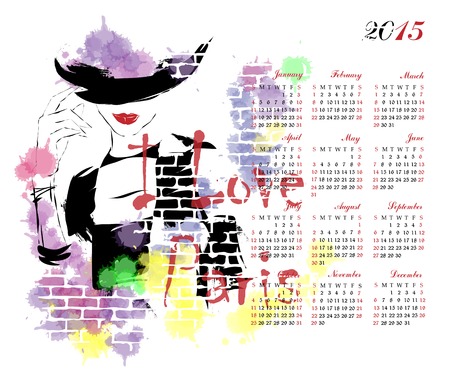 2015 calendar with fashion girl.のイラスト素材