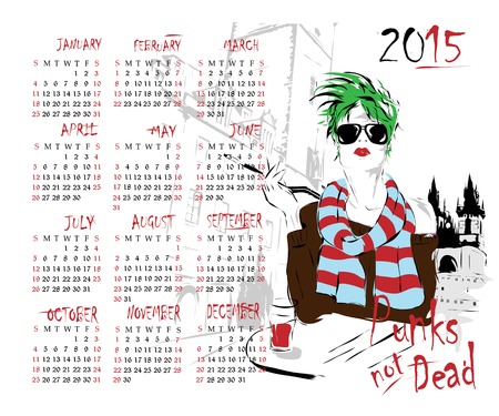 2015 calendar with fashion girl.のイラスト素材