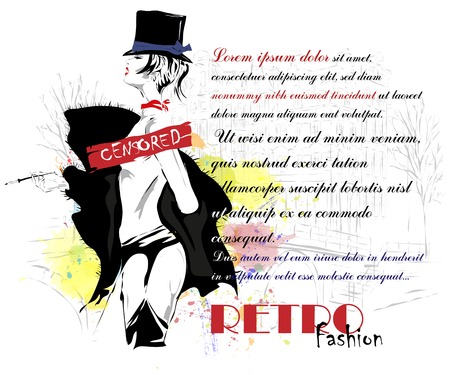 Fashion girl in sketch-style. Vector illustration.のイラスト素材