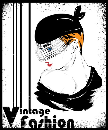 Fashion girl in sketch-style. Vector illustration.のイラスト素材