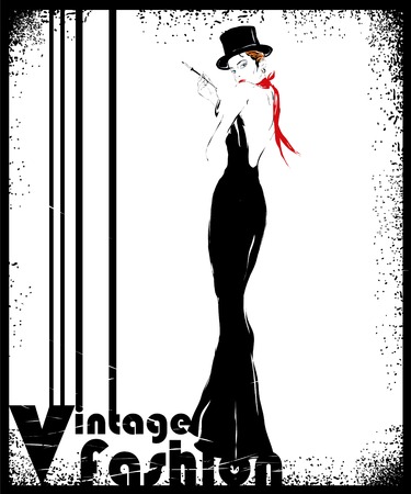 Fashion girl in sketch-style. Vector illustration.のイラスト素材