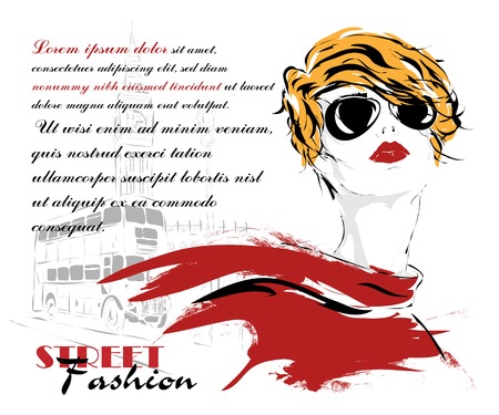 Fashion girl in sketch-style. Vector illustration.のイラスト素材