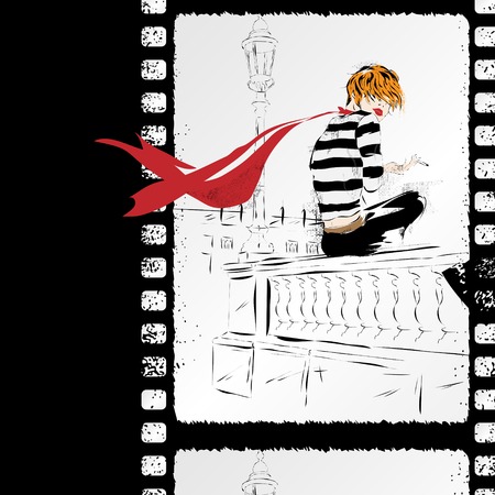 Vintage poster, girl, fashion. Vector illustrationのイラスト素材