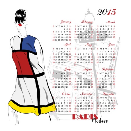 Calendar with fashion girl, retro styleのイラスト素材
