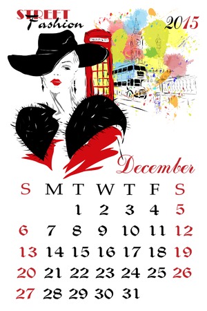 Calendar with fashion girl. Sketch-girl illustrationのイラスト素材