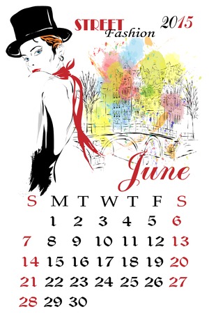Calendar with fashion girl. Sketch-girl illustrationのイラスト素材