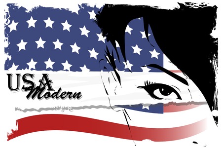 Pretty woman with american flag painted on faceのイラスト素材