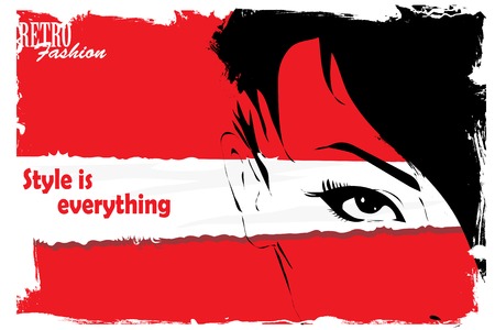 Vintage, retro, grunge, hand drawn style illustration of sexy summer girl backgroundのイラスト素材