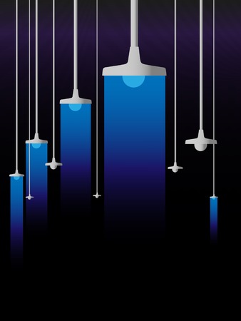 Blue luminescence of lamps on a black backgroundのイラスト素材