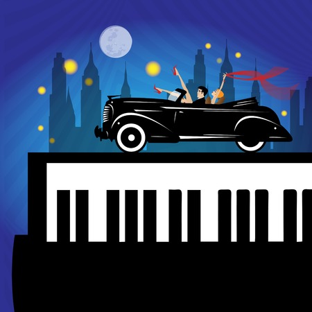 old new york background, piano and carのイラスト素材