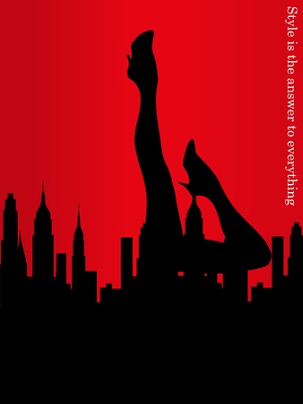 fashion foot on a city street, red background, silhouetteのイラスト素材