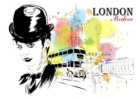 Fashion girl in sketch-style. Vector illustration.のイラスト素材