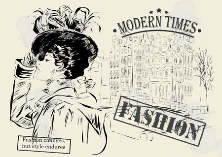 Fashion girl in sketch-style. Vector illustration.のイラスト素材