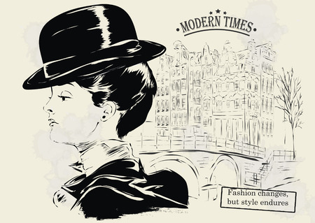 Fashion girl in sketch-style. Vector illustration.のイラスト素材