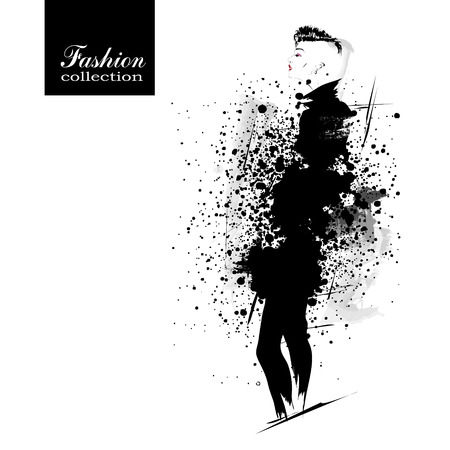 Fashion girl in sketch-style. Vector illustration.のイラスト素材