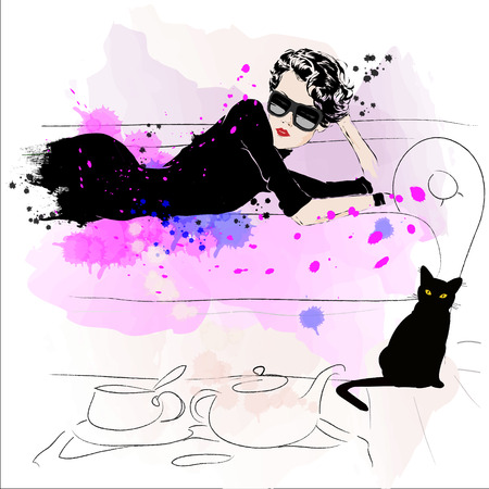 Fashion girl in sketch-style. Vector illustration.のイラスト素材