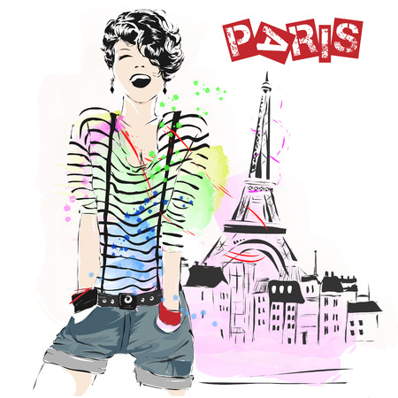 Fashion girl in sketch-style.のイラスト素材