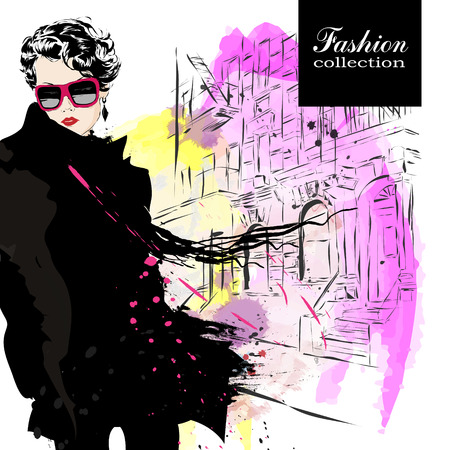 Fashion girl in sketch-style. のイラスト素材