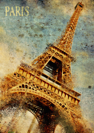 Paris. Eiffel-tower grunge illustration, Artwork.の写真素材