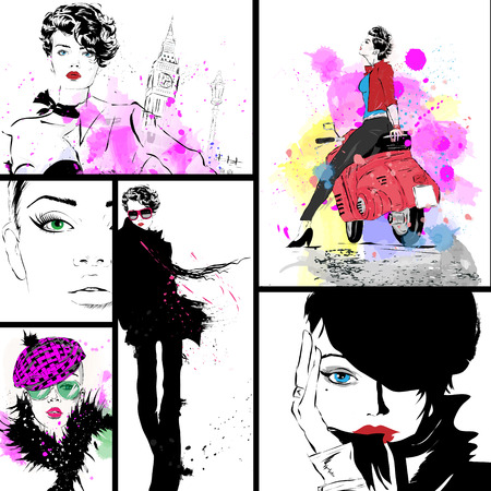 Fashion girl in sketch-style. のイラスト素材