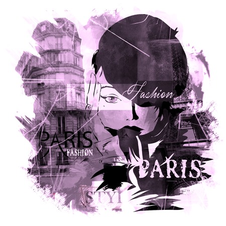 Fashion girl in sketch-style. Grunge illustration.の写真素材