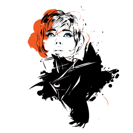 Fashion girl in sketch-style. Vector illustration.のイラスト素材