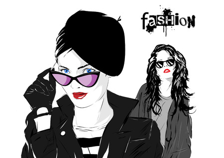 Fashion girl in sketch-style. Vector illustration.のイラスト素材
