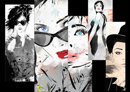 Fashion girl in sketch-style. Grunge illustration.の写真素材