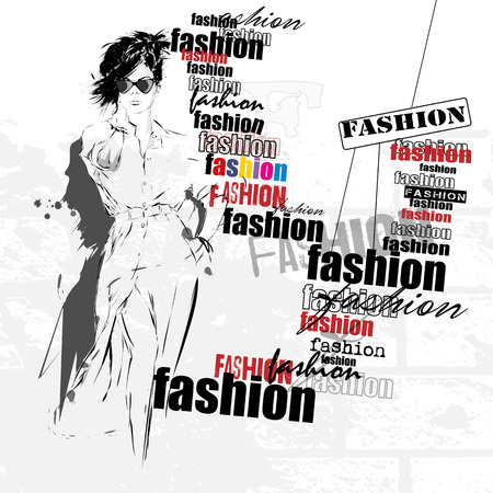 Fashion girl in sketch-style. のイラスト素材