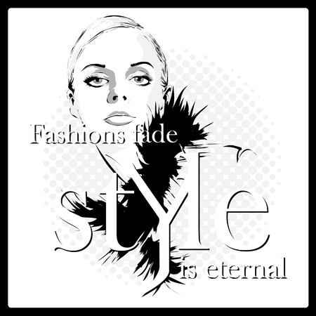 Fashion girl in sketch-style. Vector illustration.のイラスト素材