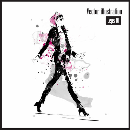 Fashion girl in sketch-style. Vector illustration.のイラスト素材