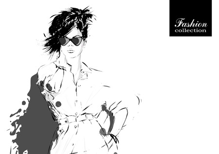 Fashion girl in sketch-style. Vector illustration.のイラスト素材