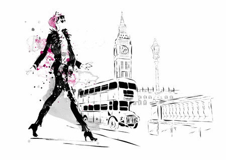Fashion girl in sketch-style. Vector illustration.のイラスト素材