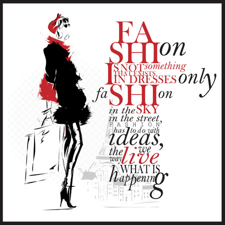 Fashion Illustration, woman with quoteのイラスト素材