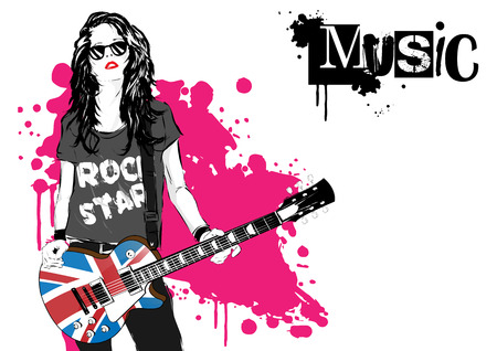 beautiful musician playing guitar. Vector illustrationのイラスト素材