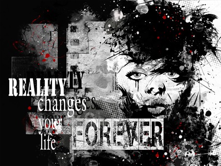 Modern teenage girl on grunge background. Grunge style. Modern generation.の写真素材