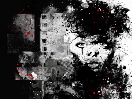 Modern teenage girl on grunge background. Grunge style. Modern generation.の写真素材