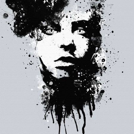 Fashion woman's face. Abstract print for T-shirtの写真素材