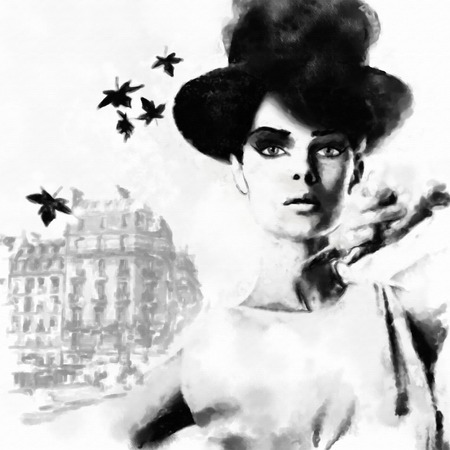 Fashion woman's face. Abstract print for T-shirtの写真素材