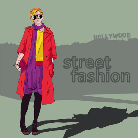 Fashion girl in sketch-style. Vector illustration.のイラスト素材