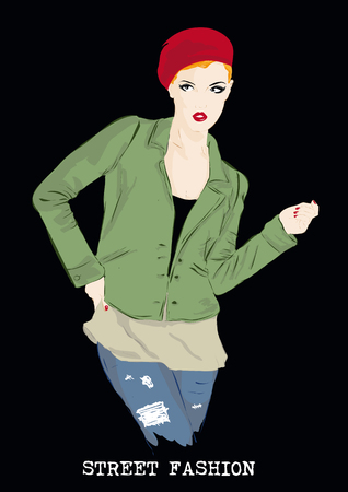 Fashion girl in sketch-style. のイラスト素材