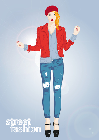 Fashion girl in sketch-style. のイラスト素材
