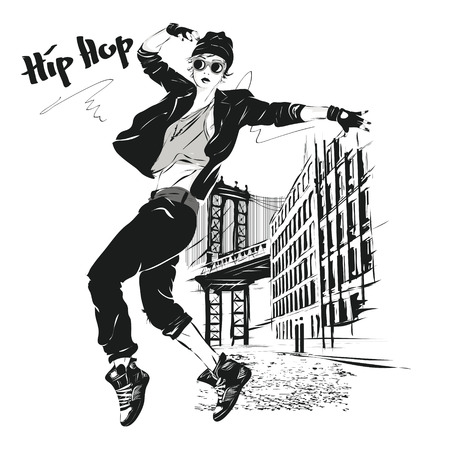 the young girl dances hip-hop. Vector illustrationのイラスト素材
