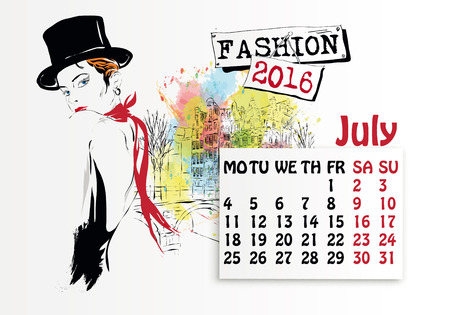Calendar with fashion girl. Vector illustrationのイラスト素材