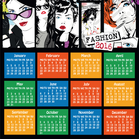 Calendar with fashion girl. Vector illustrationのイラスト素材