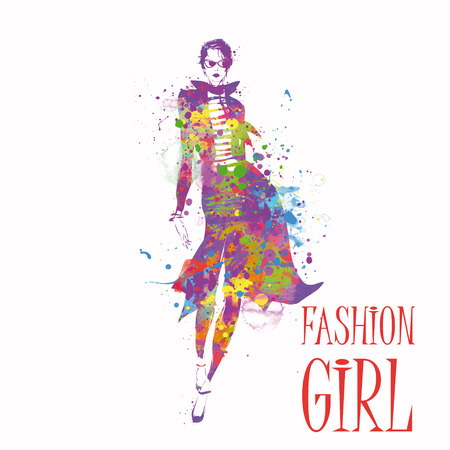 Fashion girl in sketch-style. Vector illustration.のイラスト素材