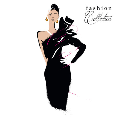 Fashion girl in sketch-style. Vector illustration.のイラスト素材